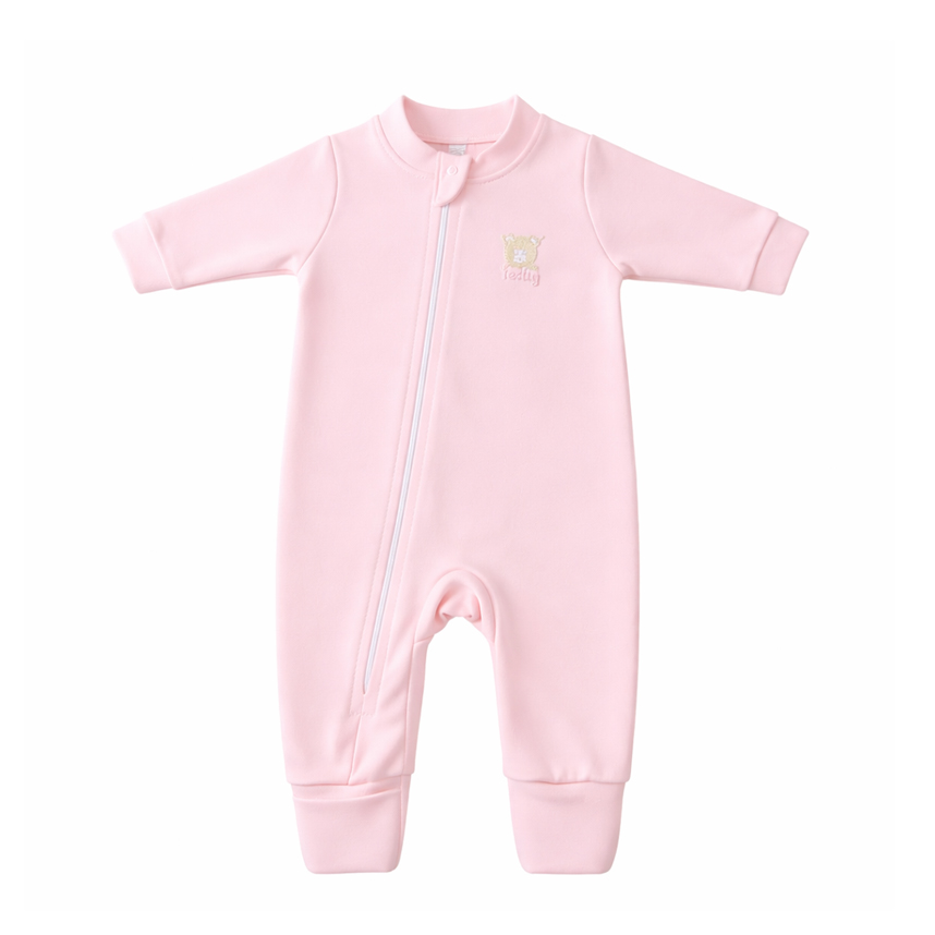 Macacão Longo Bebê Estilinho Zíper Bordado Ursinho