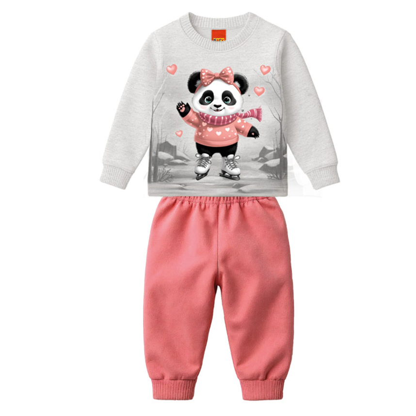 Conjunto Infantil Kyly Blusão Panda E Calça Em Moletom