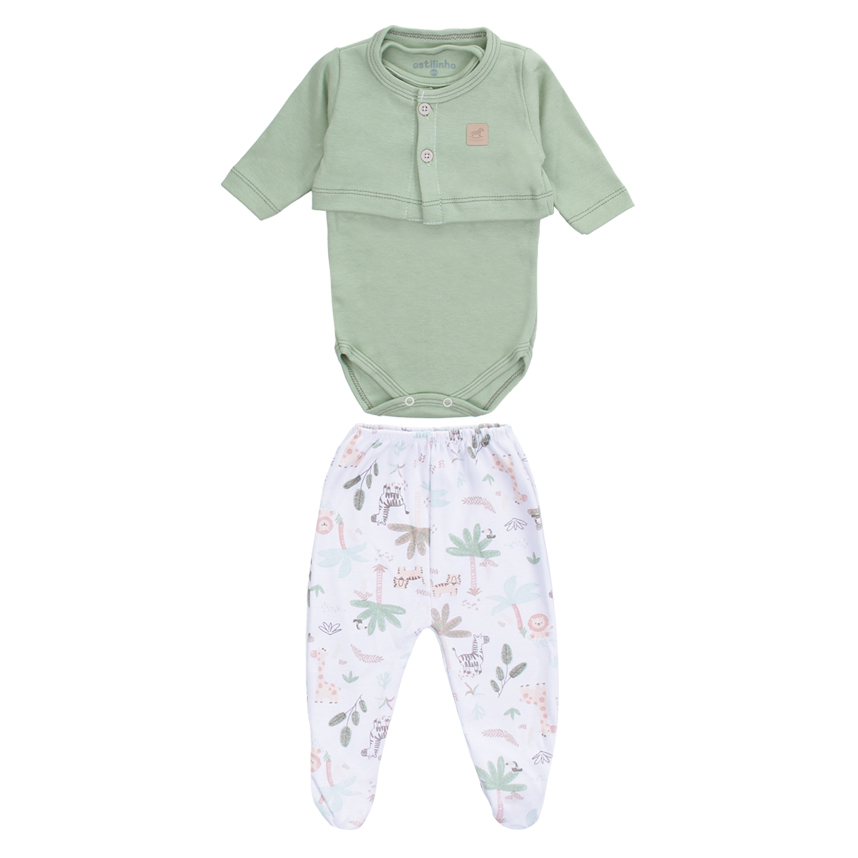 Conjunto Bebê Estilinho Estampa Safari 3 Peças