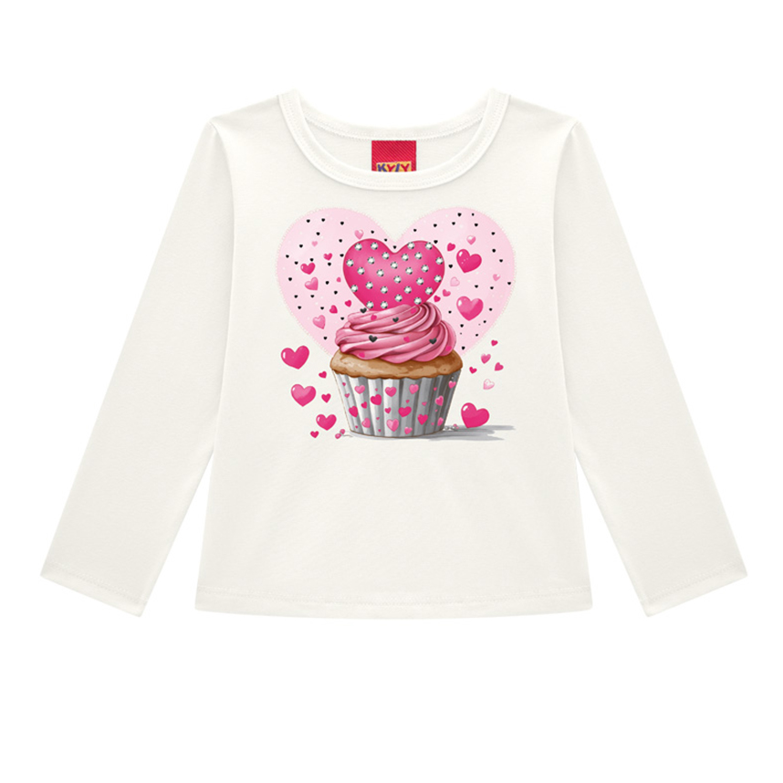 Blusa Infantil Kyly Manga Longa Estampa Cupcake