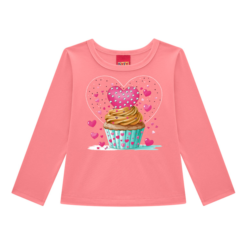 Blusa Infantil Kyly Manga Longa Estampa Cupcake