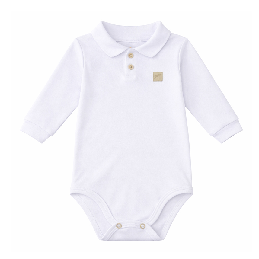 Body Bebê Estilinho Manga Longa Gola Polo Em Suedine