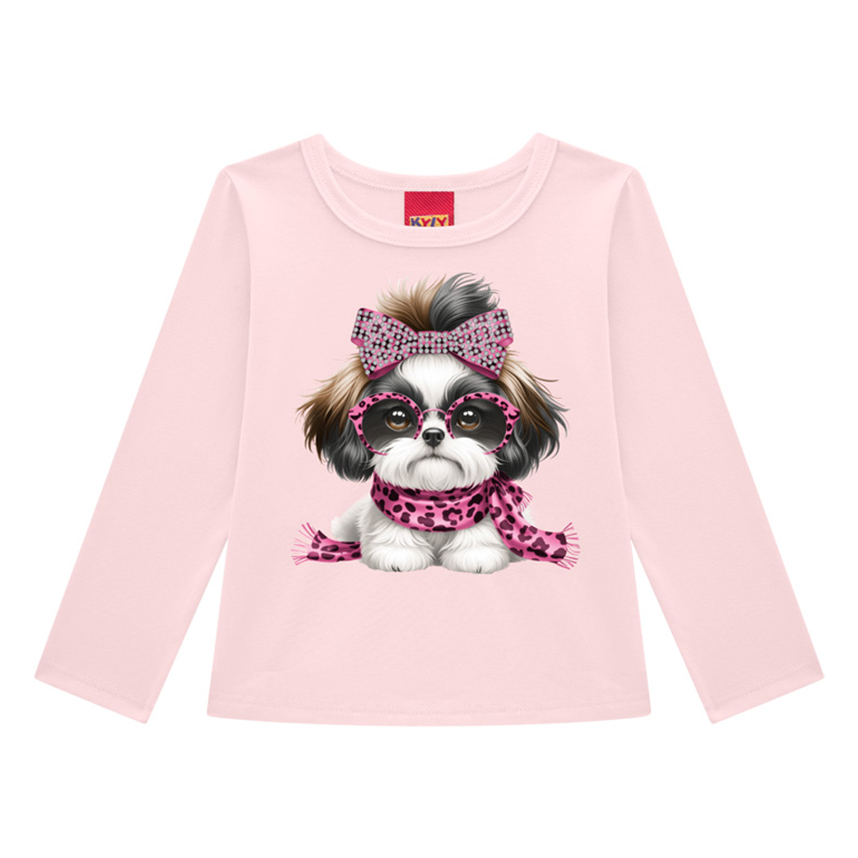 Blusa Infantil Kyly Manga Longa Estampa Cachorro