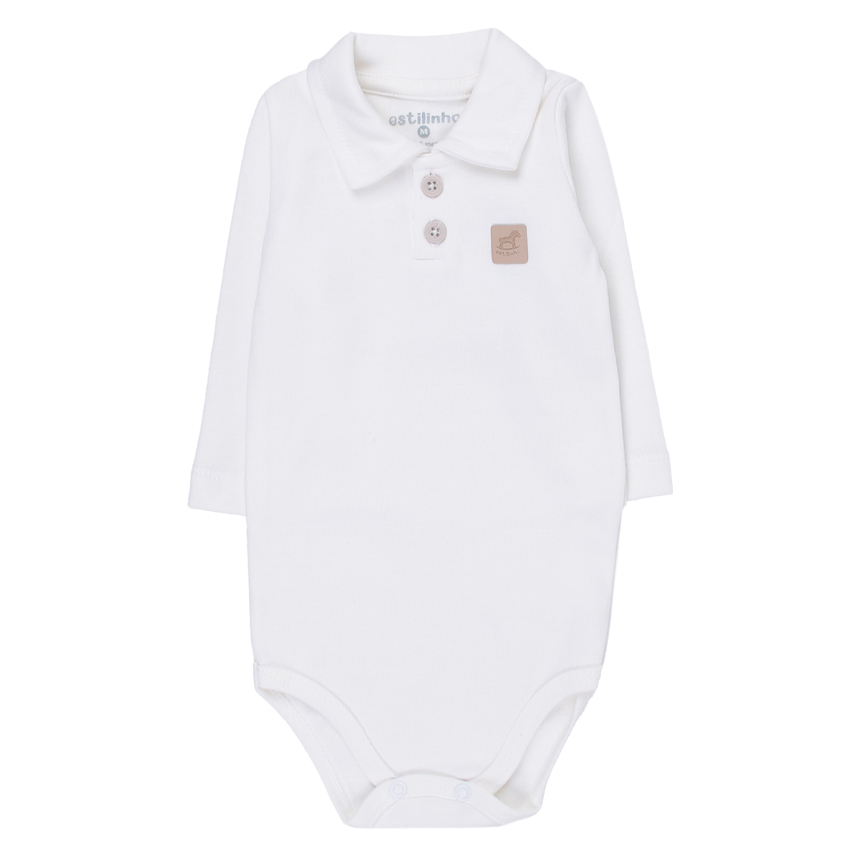 Body Bebê Estilinho Manga Longa Gola Polo Em Suedine