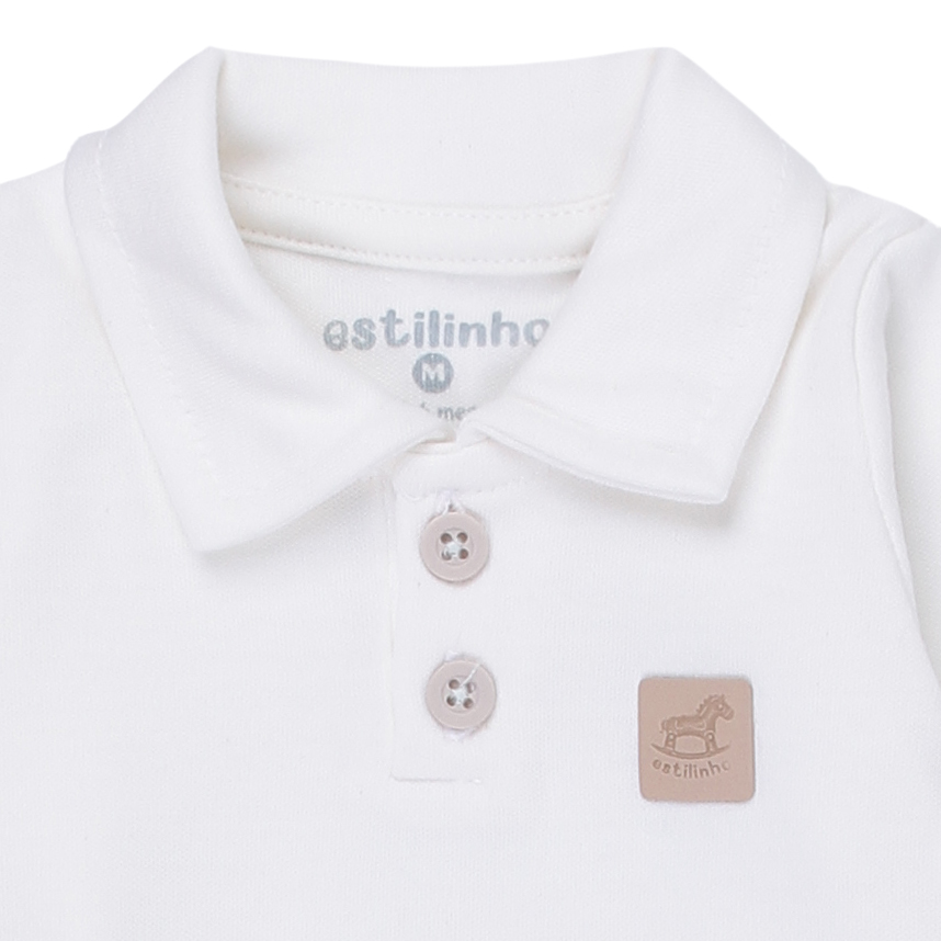 Body Bebê Estilinho Manga Longa Gola Polo Em Suedine