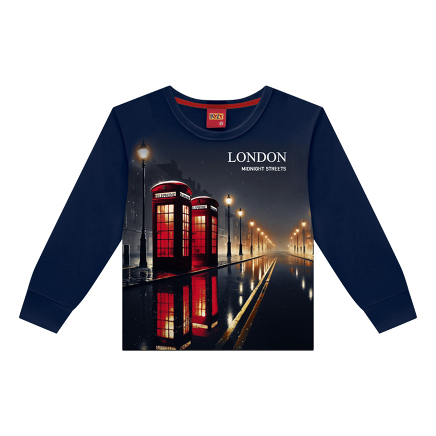 Camiseta Infantil Kyly Manga Longa Estampa Londres