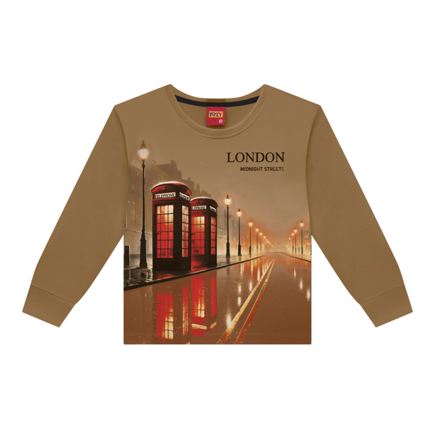 Camiseta Infantil Kyly Manga Longa Estampa Londres