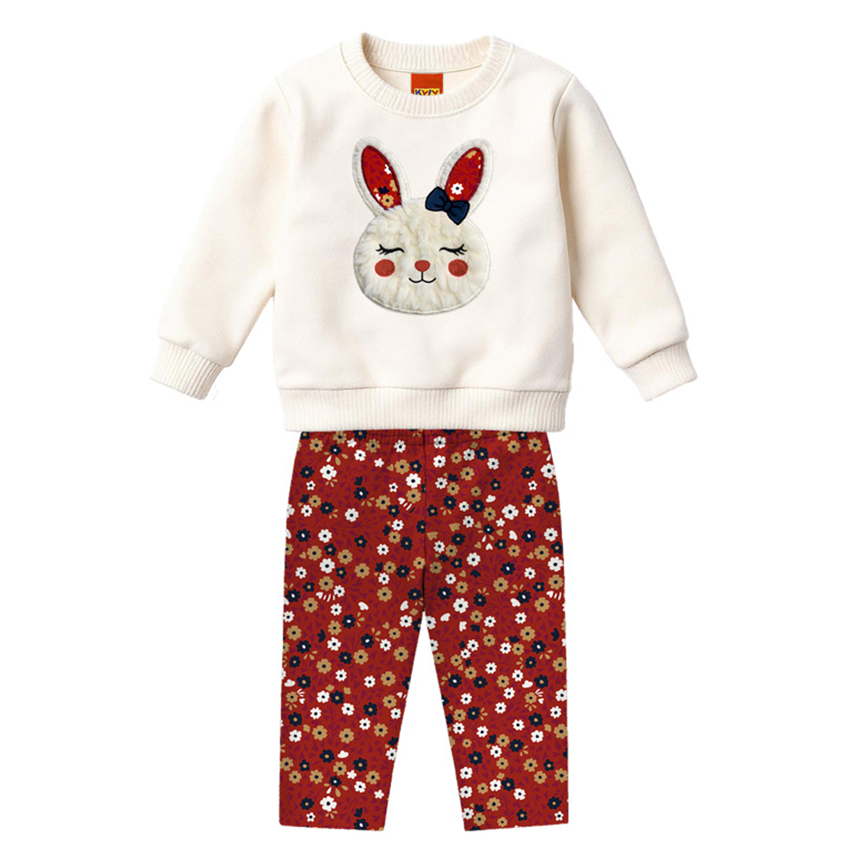 Conjunto Infantil Kyly Blusão Bordado Coelho E Calça Legging