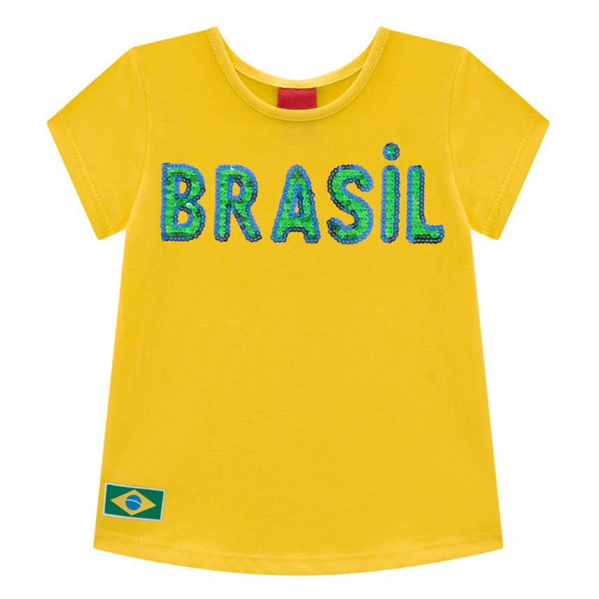 Blusa Infantil Kyly Manga Curta Bordado Lantejoulas Brasil