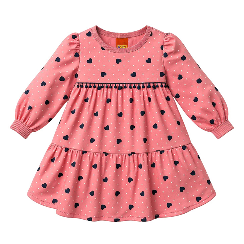 Vestido Infantil Kyly Manga Longa Estampa Coração Moletom