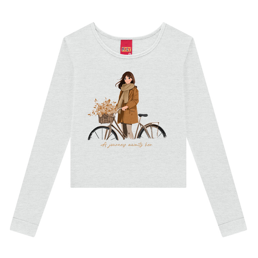 Blusa Infantil Kyly Manga Longa Estampa Menina Bicicleta Blusa Infantil Kyly Manga Longa Estampa Menina Bicicleta
