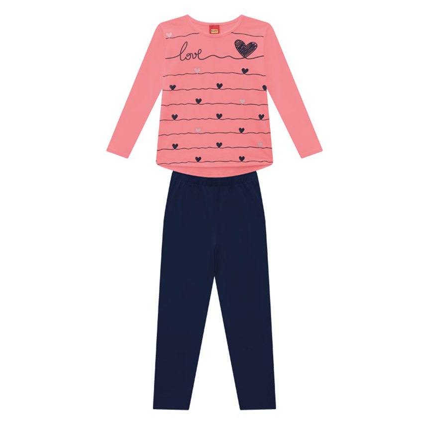 Conjunto Infantil Kyly Blusa Estampa Corações E Legging