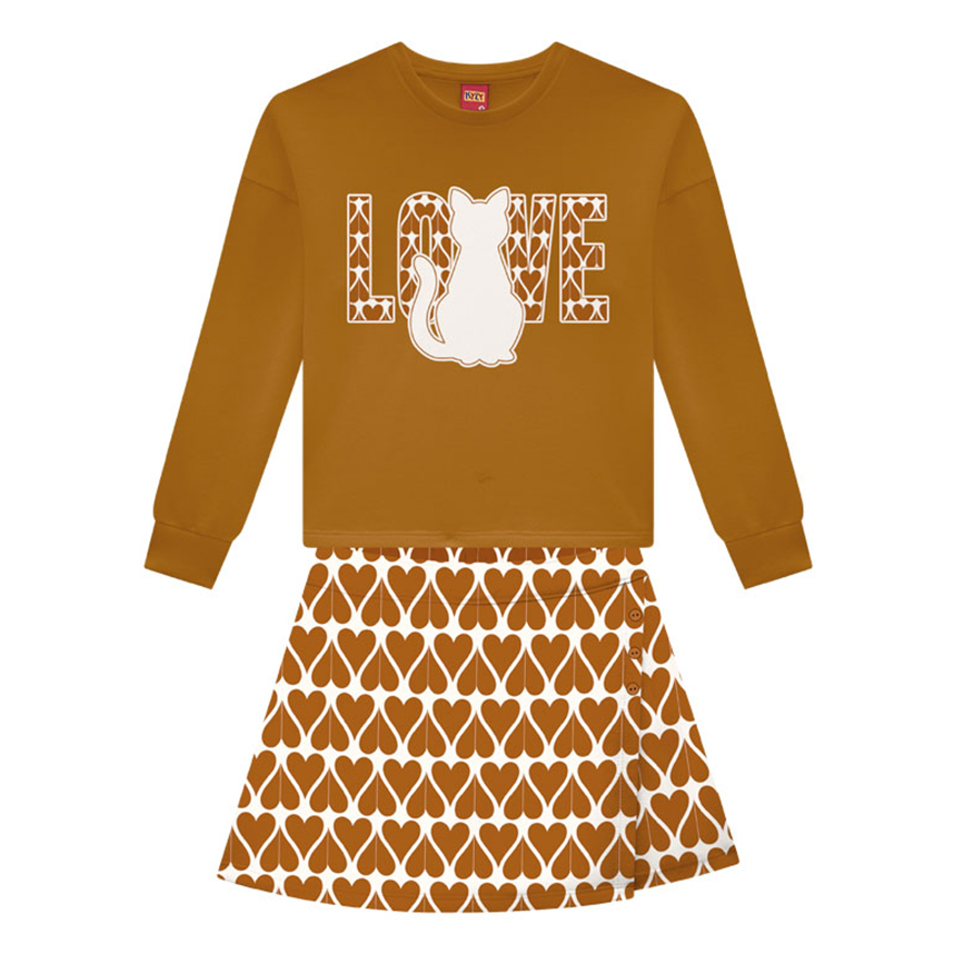 Conjunto Infantil Kyly Blusa Estampa Love E Short Saia