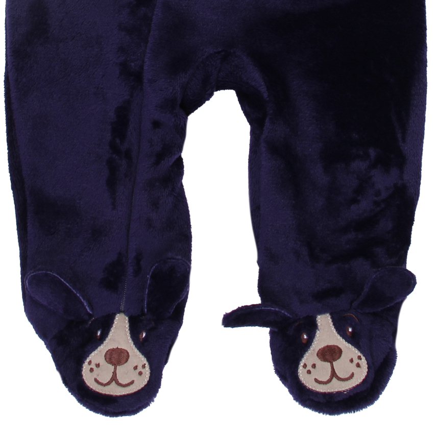Macacão Longo Bebê Din Don Plush Pés Bordado Cachorrinho