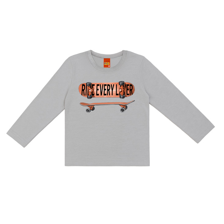 Camiseta Juvenil Kyly Manga Longa Estampa Skate
