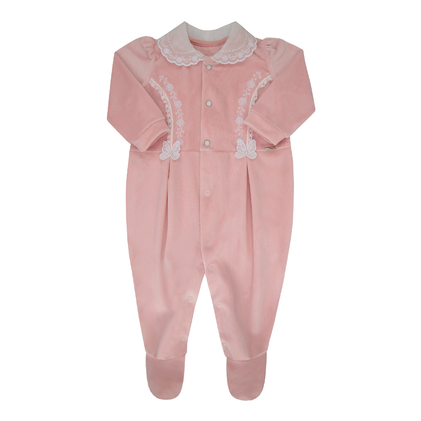 Macacão Longo Bebê Paraíso Renda Aplique Borboleta