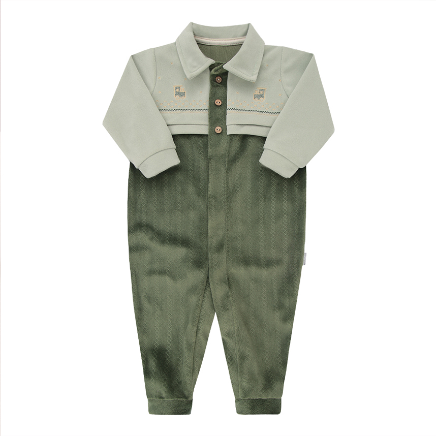 Macacão Longo Bebê Paraíso Bordado Trenzinho Macacão Longo Bebê Paraíso Bordado Trenzinho