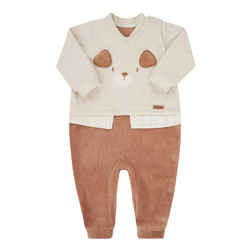 Macacão Longo Bebê Paraíso Cotelê Bordado Urso