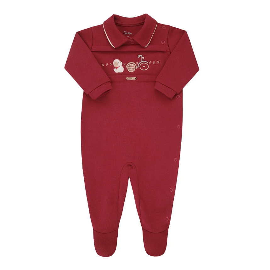 Macacão Longo Bebê Paraíso Suedine Bordado Cachorrinho