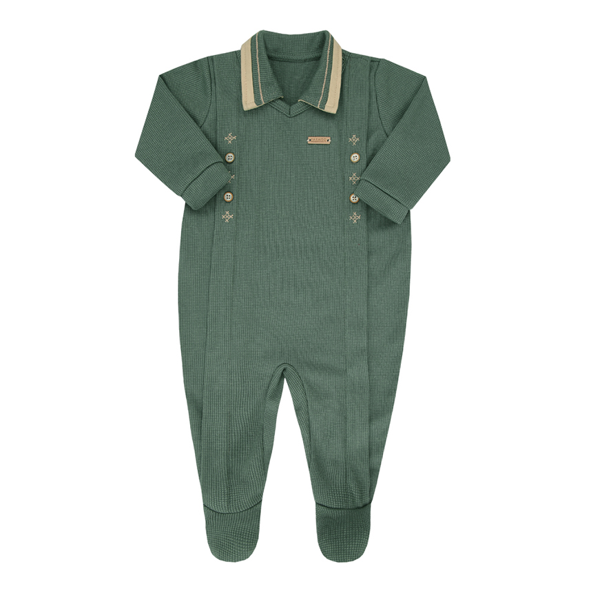 Macacão Longo Bebê Paraíso Com Gola Polo E Bordado