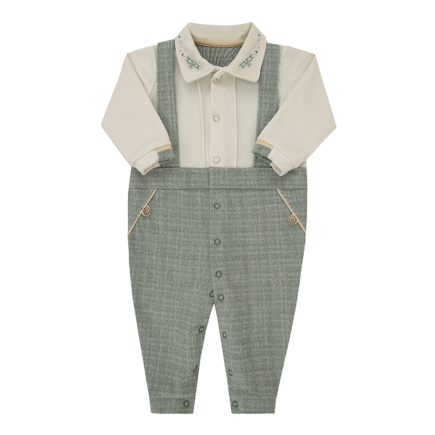 Macacão Longo Bebê Paraíso Gola Polo Bordado Avião