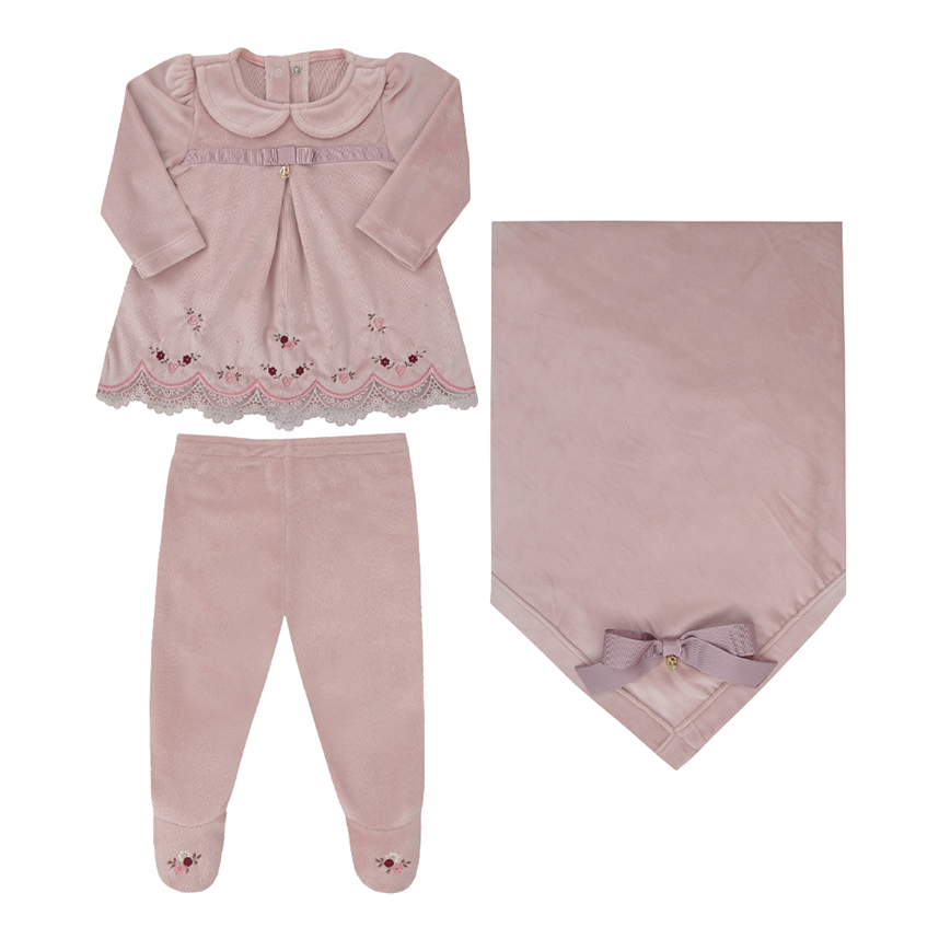 Saída Maternidade Paraíso Detalhe Renda E Bordado 3 Peças