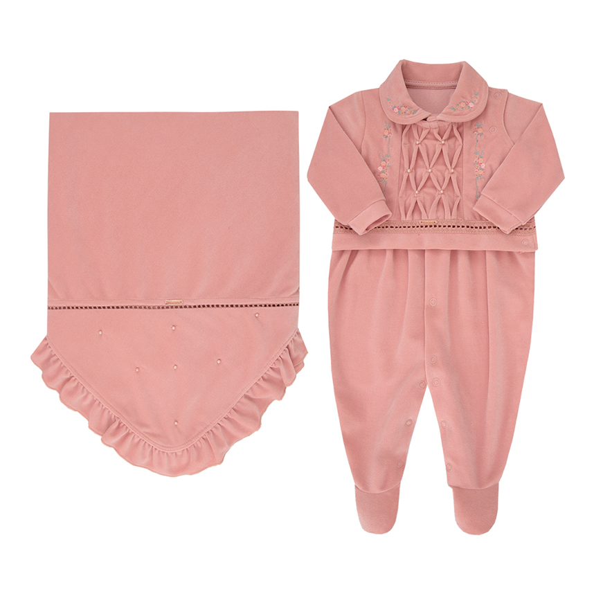 Saída Maternidade Paraíso Bordado Floral E Pérolas 2 Peças