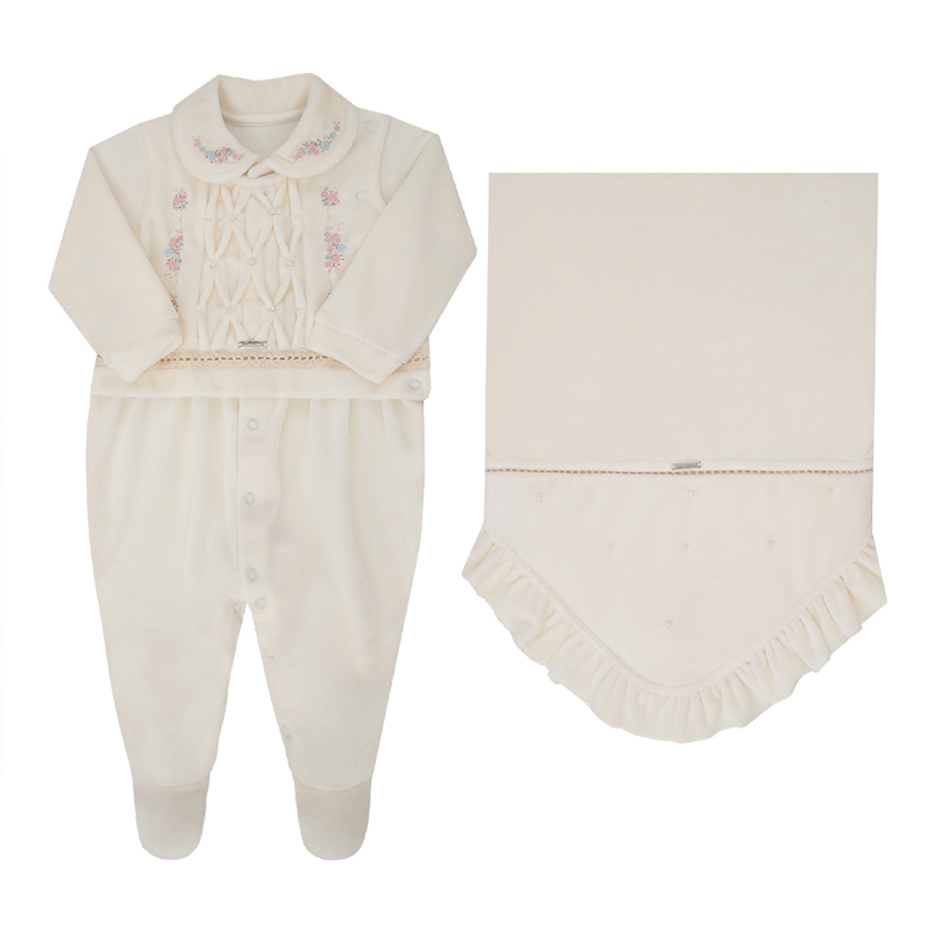 Saída Maternidade Paraíso Bordado Floral E Pérolas 2 Peças