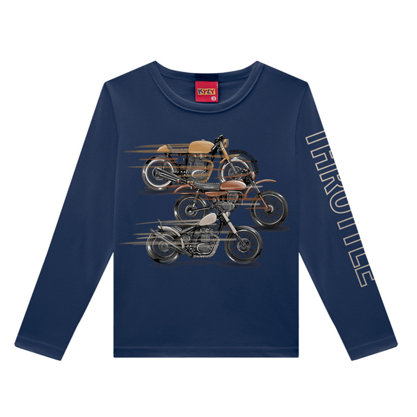 Camiseta Infantil Kyly Manga Longa Estampa Motos