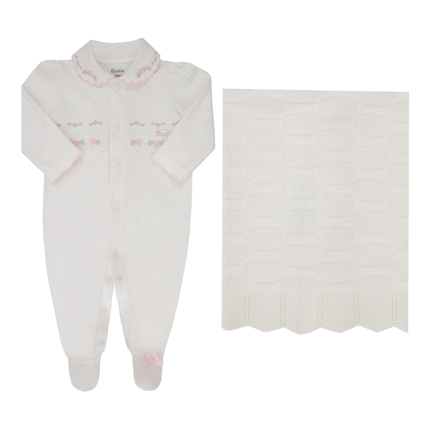 Saída Maternidade Paraíso Gola Bordado Floral 2 Peças