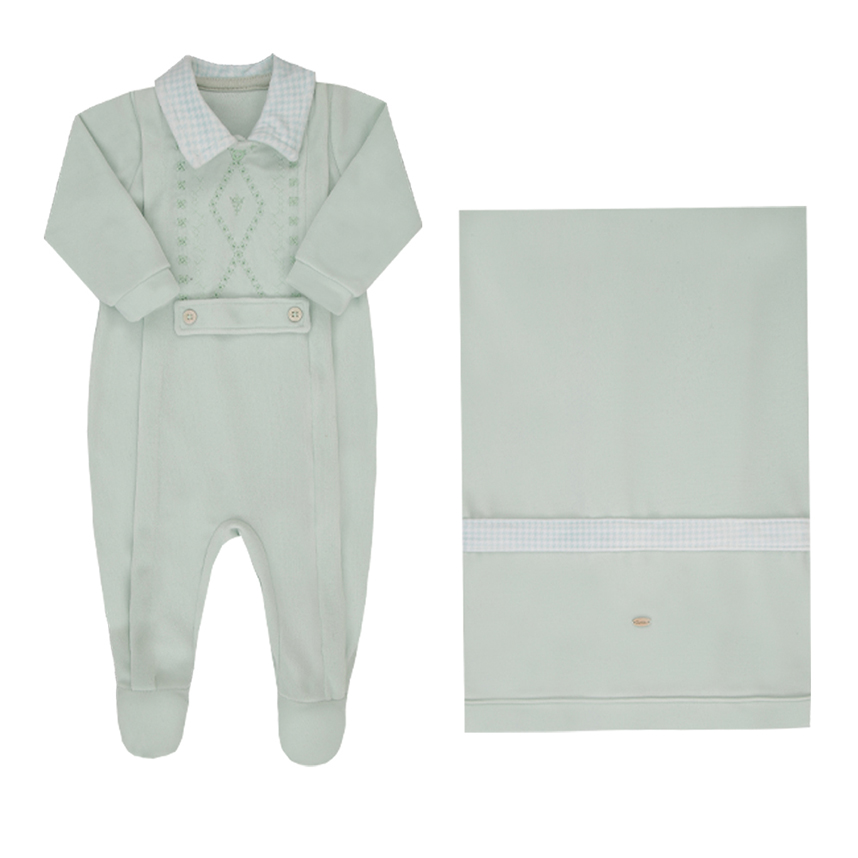 Saída Maternidade Paraíso Gola Xadre Detalhe Bordado 2 Peças