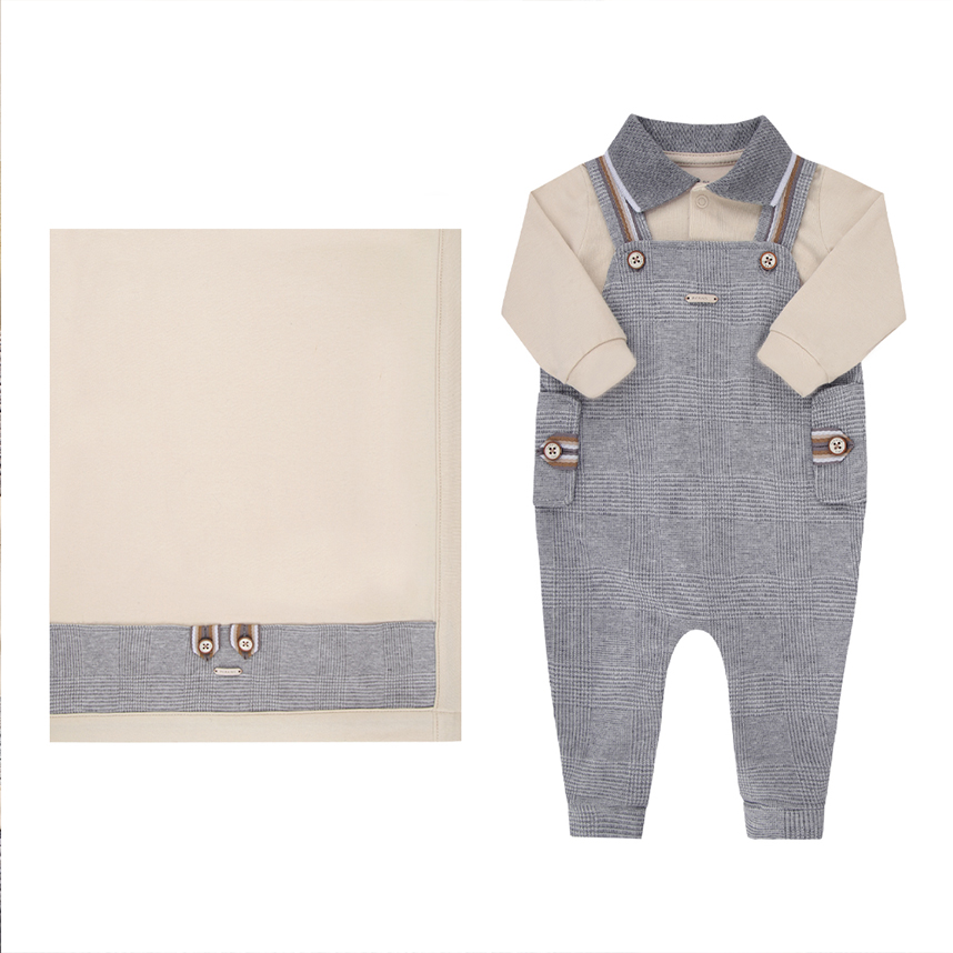 Saída Maternidade Paraíso Xadrez Com Gola Polo 2 Peças