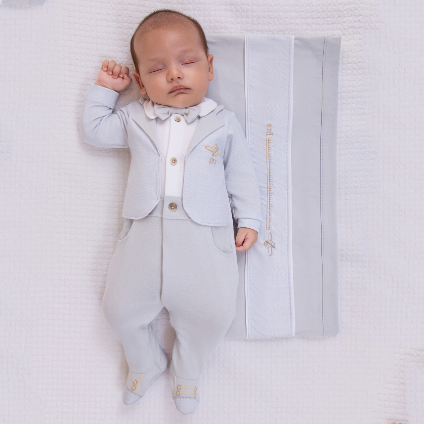 Saída Maternidade Paraíso Bordado Avião 3 Peças