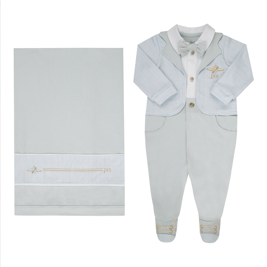 Saída Maternidade Paraíso Bordado Avião 3 Peças