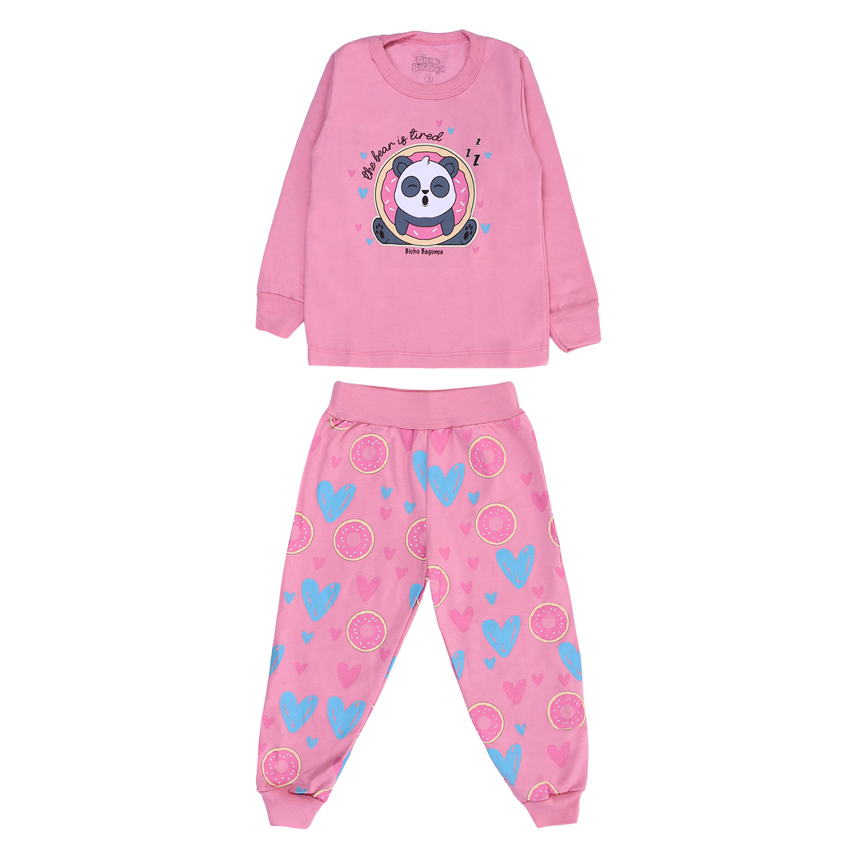 Pijama Longo Infantil Bicho Bagunça Meia Malha Estampa Panda