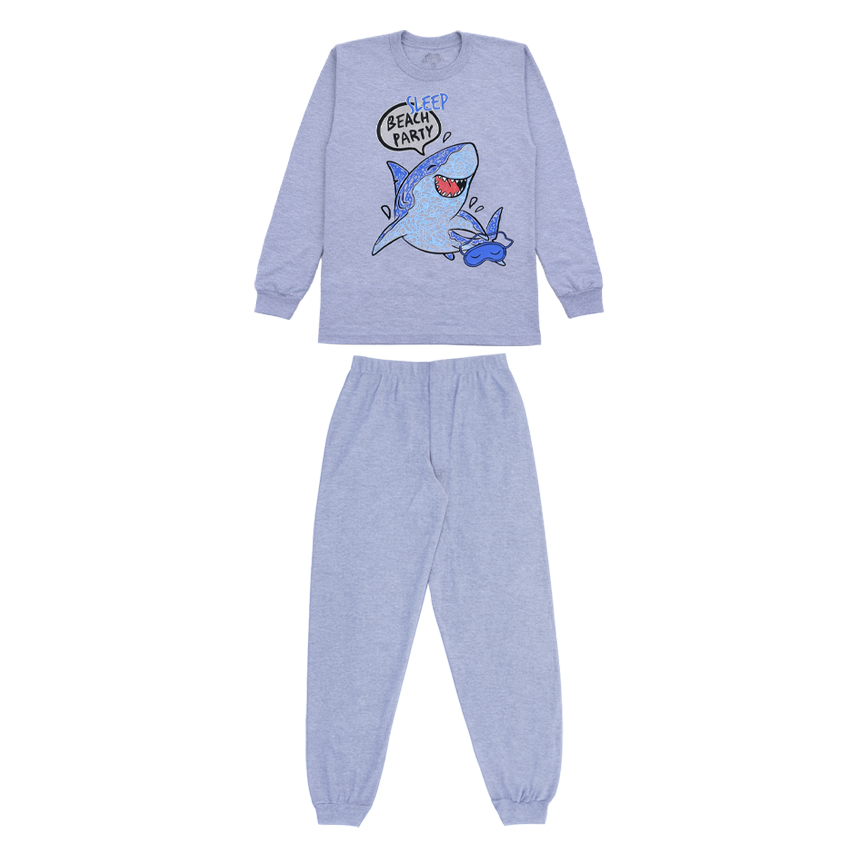 Pijama Longo Juvenil Bicho Bagunça Estampa Tubarão