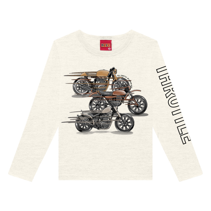 Camiseta Juvenil Kyly Manga Longa Estampa Motos