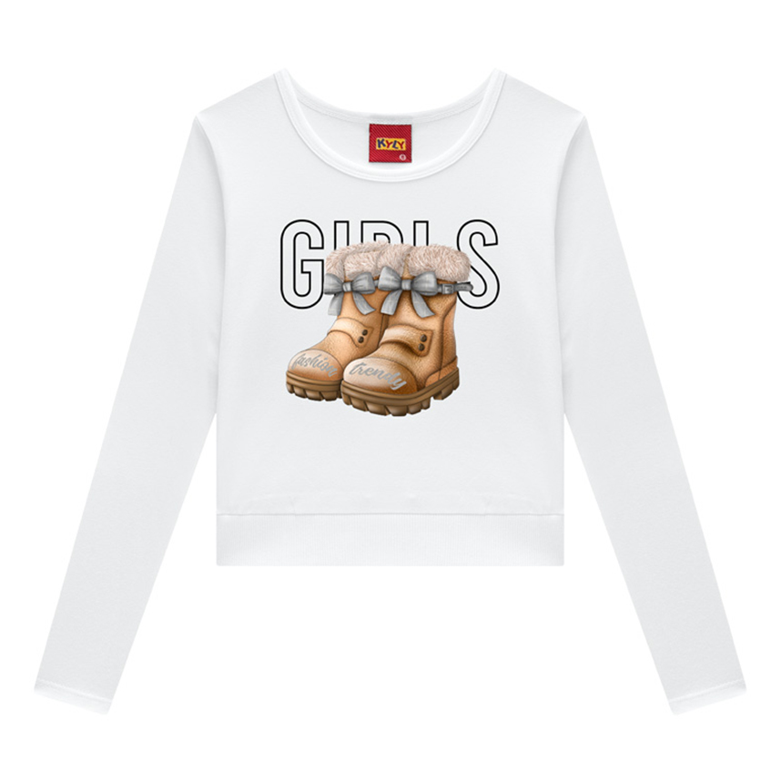 Blusa Juvenil Kyly Manga Longa Estampa Botas