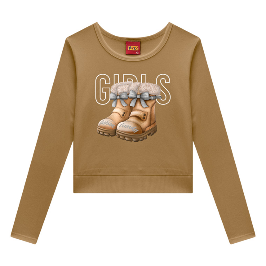 Blusa Juvenil Kyly Manga Longa Estampa Botas