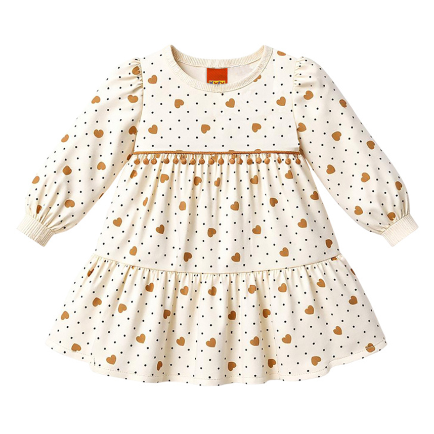 Vestido Bebê Kyly Manga Longa Estampa Coração