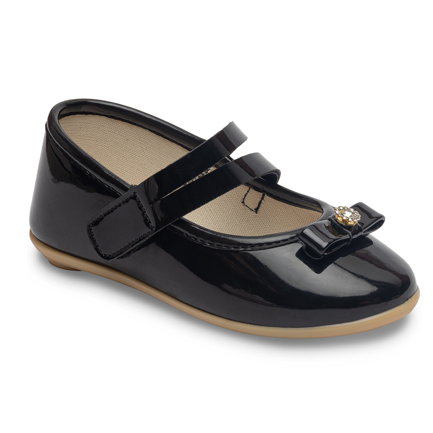 Sapato Infantil Pimpolho Com Velcro Detalhe Laço E Strass