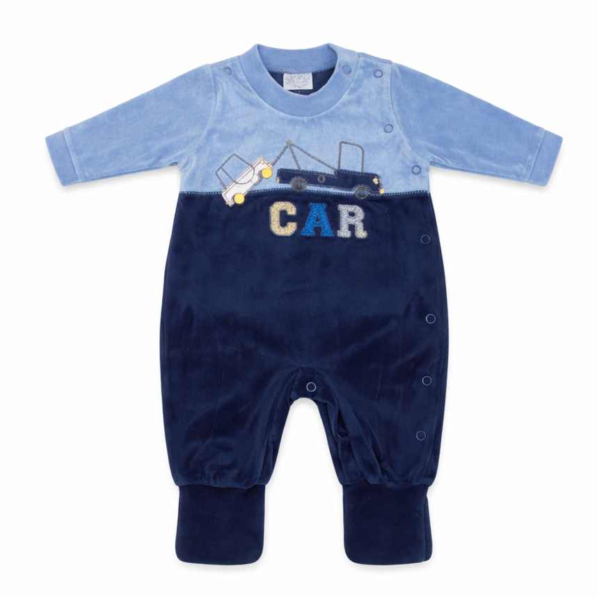 Macacão Longo Bebê Petutinha Plush Bordado Carro Guincho