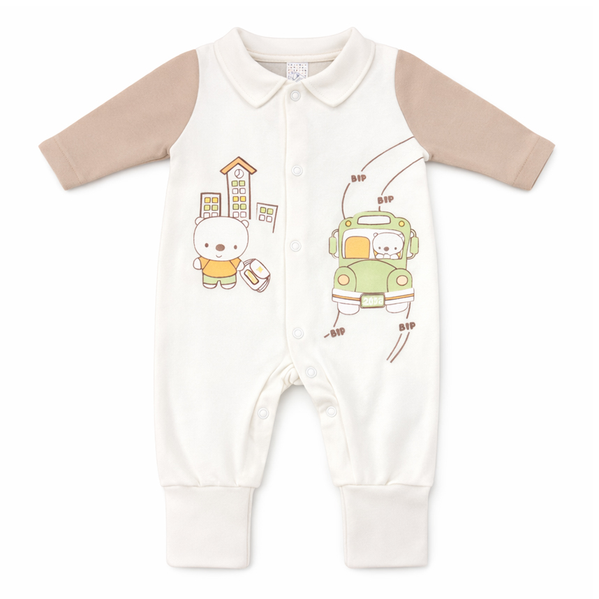 Macacão Longo Bebê Petutinha Suedine Urso E Carro