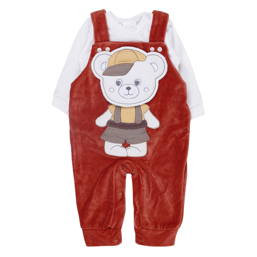 Macacão Longo Bebê Petutinha Bordado Urso E Body 2 Peças