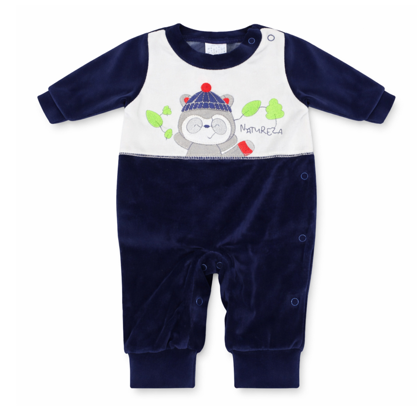 Macacão Longo Bebê Petutinha Bordado Guaxinim