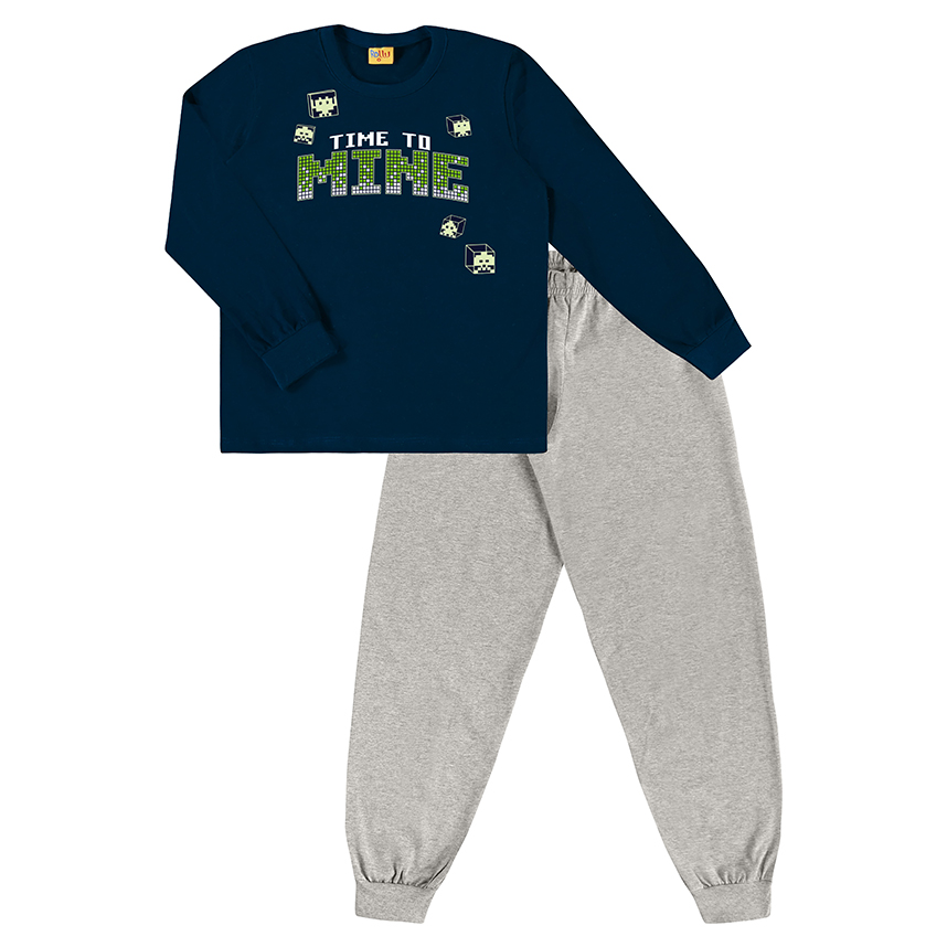 Pijama Longo Infantil Rollu Estampa Time To Mine