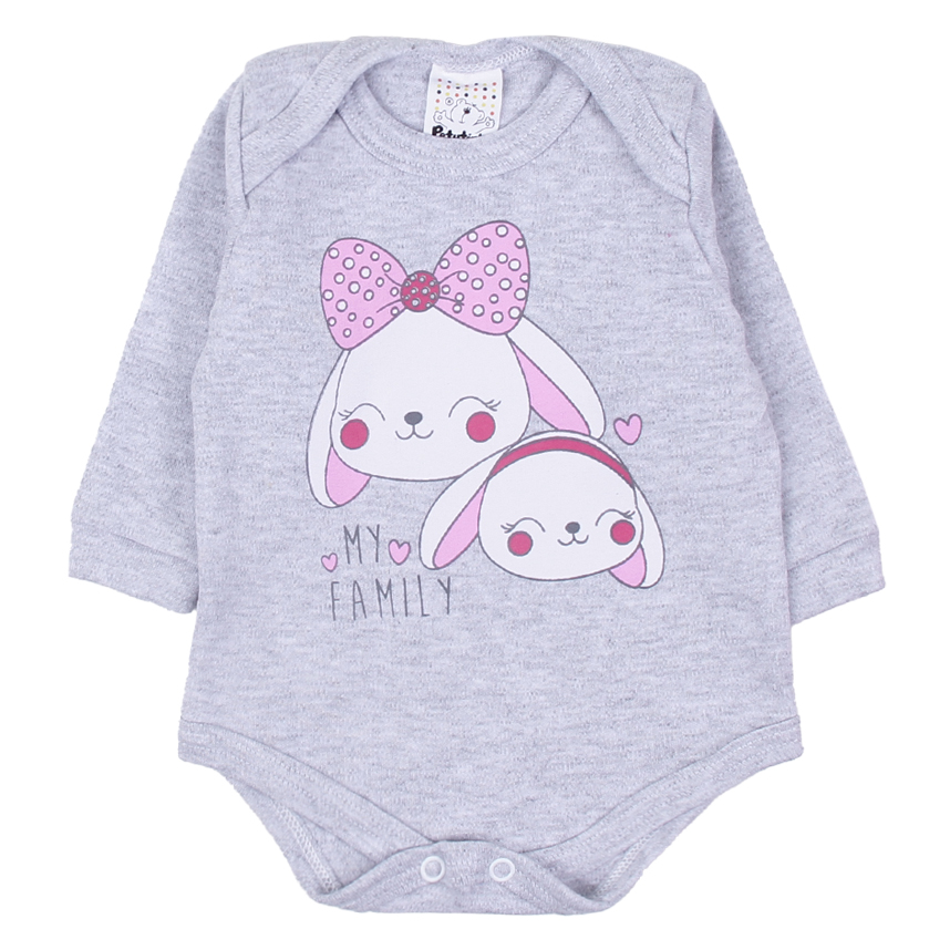 Kit Body Bebê Petutinha Manga Longa Estampa Coelha 3 Peças