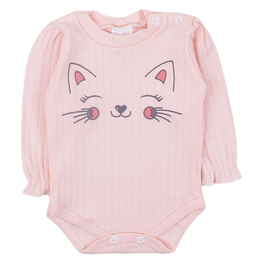 Kit Body Bebê Petutinha Manga Longa Estampa Gatinha 3 Peças