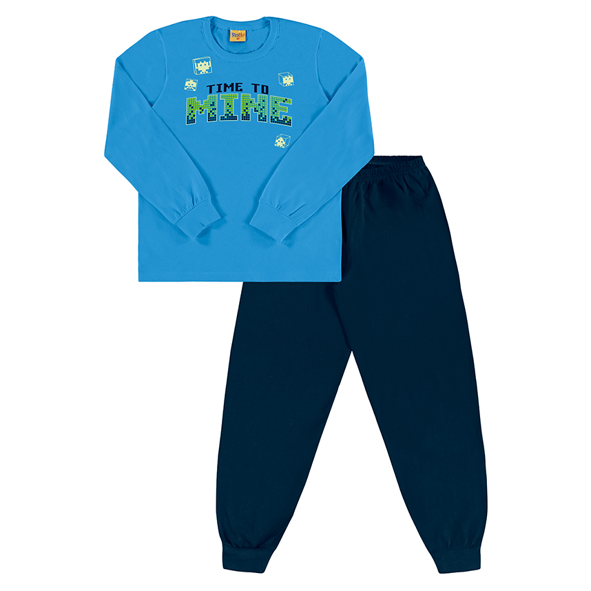 Pijama Longo Infantil Rollu Estampa Time To Mine