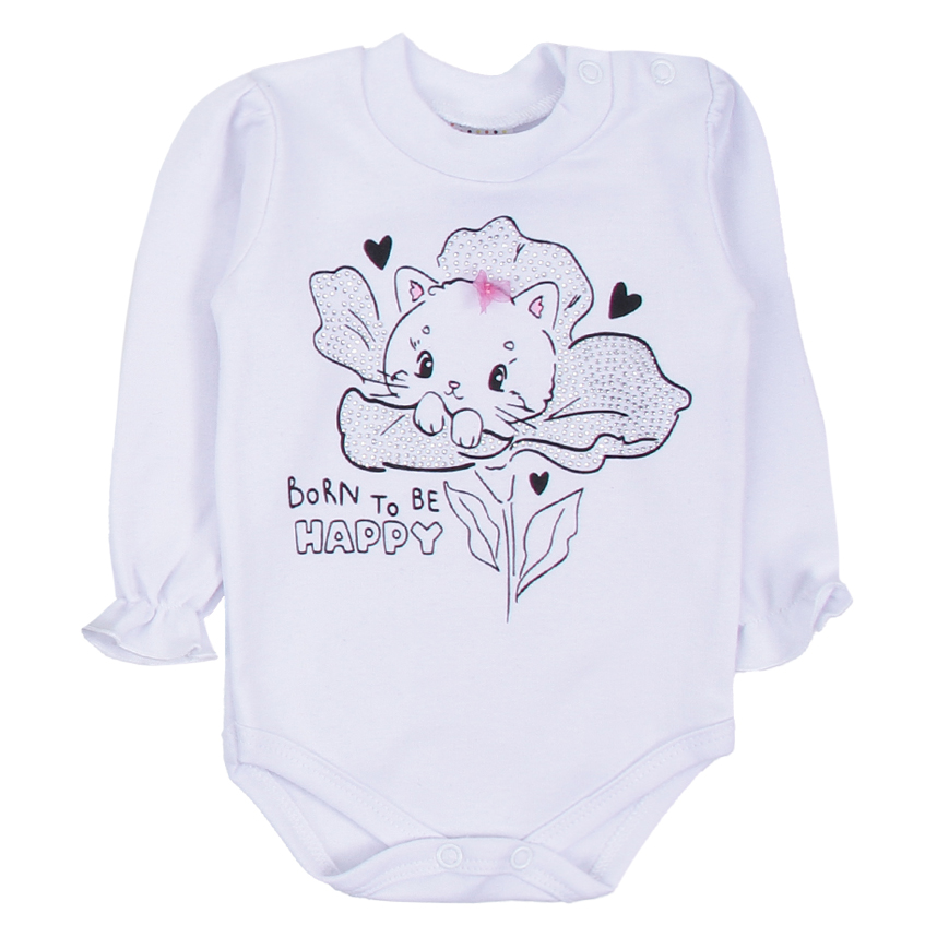 Kit Body Bebê Petutinha Manga Longa Estampa Gata 3 Peças